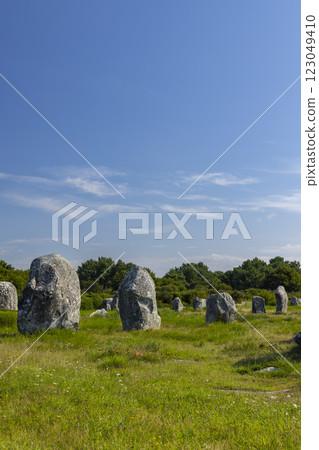 Standing stones (or menhirs) in Carnac, Morbihan, Brittany, France 123049410