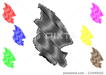 Rugby Non-metropolitan district, Borough (United Kingdom of Great Britain and Northern Ireland, ceremonial county Warwickshire or Warks, England) map vector illustration, scribble sketch map 123049582
