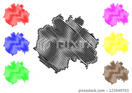 Stafford Non-metropolitan district, borough (United Kingdom of Great Britain and Northern Ireland, ceremonial county Staffordshire or Staffs, England) map vector illustration, scribble sketch map 123049703