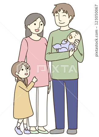 A family of four: a baby, elementary school student, and parents 123050067