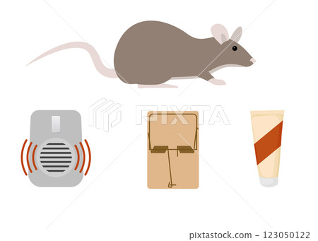 Rat, mousetrap, repellent and rat poison representing pest control 123050122
