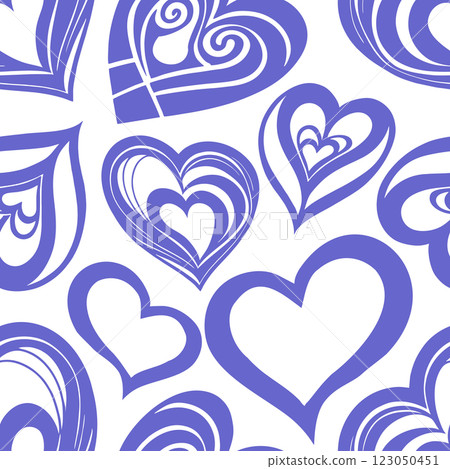 seamless graphic pattern of blue hearts on a white background, texture, design 123050451