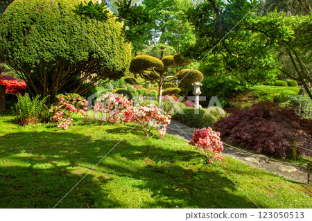 Amazing "clouds" of topiary yew trees on pond shores in Maulevrier Japanese garden Amazing "clouds" of topiary yew trees on pond shores in Maulevrier Japanese garden 123050513