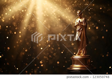 Golden award statue shining in the spotlight on a sparkling background 123050748