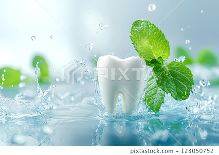 Fresh mint and tooth symbolizing oral hygiene 123050752