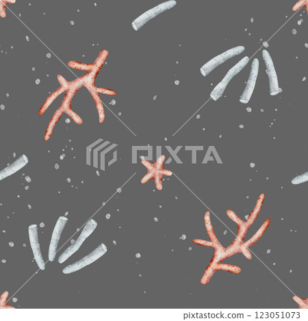 Watercolor pattern seashells, corals, star, splashes. Hand drawn illustration marine style. Endless summer print dark gray background fabric, textile, packaging, clothes, wallpaper, clothing, summer 123051073