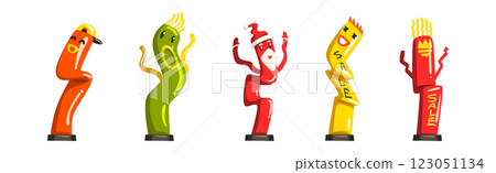 Dancing Inflatable Colorful Tube Man Waving Hands Vector Set 123051134
