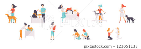 People with Cat and Dog of Different Breed Vector Set 123051135