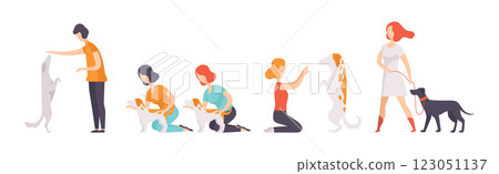People with Dog of Different Breed Vector Set 123051137
