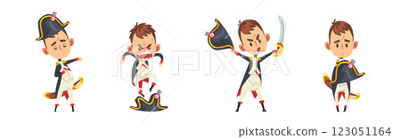 French Emperor Napoleon Bonaparte as Funny Historical Character Vector Set 123051164
