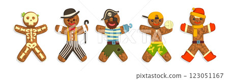 Funny Gingerbread Man Cookie in Different Costume Vector Set Funny Gingerbread Man Cookie in Different Costume Vector Set 123051167