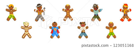 Funny Gingerbread Man Cookie in Different Costume Vector Set Funny Gingerbread Man Cookie in Different Costume Vector Set 123051168
