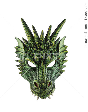 Mask of green dragon isolated on white background with clipping path 123051224