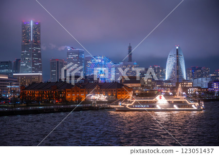 Yokohama Minato Mirai night view Marine Rouge moored at Pier Red Brick Pier 123051437