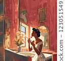 Illustration of woman putting on makeup 123051549