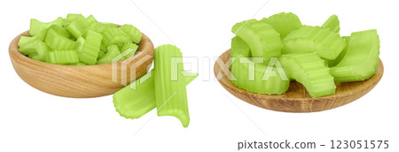 fresh celery in wooden bowl isolated on white background with full depth of field fresh celery in wooden bowl isolated on white background with full depth of field 123051575