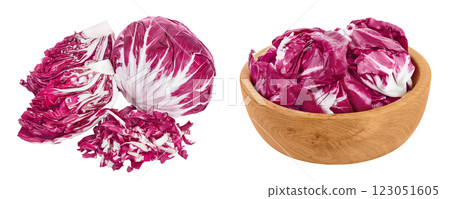 Fresh red radicchio salad in wooden bowl isolated on white background with full depth of field 123051605