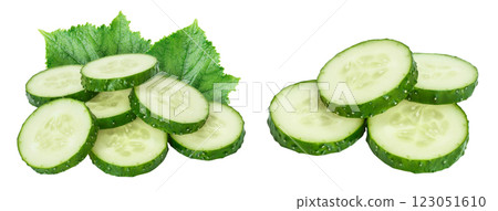 Sliced cucumber isolated on white background with full depth of field, Sliced cucumber isolated on white background with full depth of field, 123051610