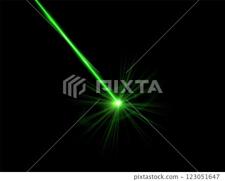 Laser beam effect. Vector illustration of green neon light line with glow and flash. 123051647
