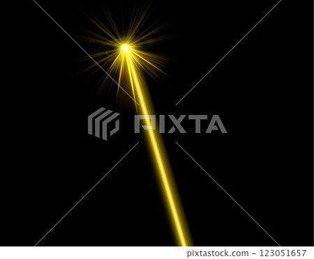 Yellow laser beam on black, glowing neon light laser beam line ray from explosion, burst energy effect, vector spotlight Yellow laser beam on black, glowing neon light laser beam line ray from explosion, burst energy effect, vector spotlight 123051657