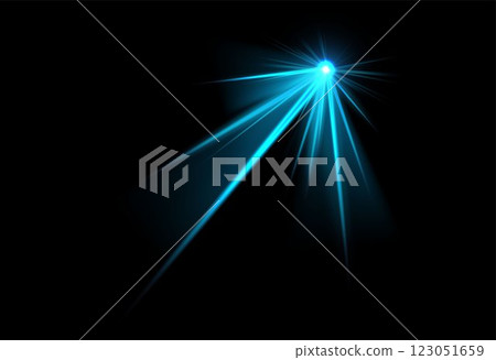 Blue laser beams from explosion, burst energy effect vector illustration, glowing neon light rays, spotlight flash show Blue laser beams from explosion, burst energy effect vector illustration, glowing neon light rays, spotlight flash show 123051659