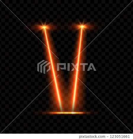 Laser beam. Vector orange neon double beams with flashes. Laser beam. Vector orange neon double beams with flashes. 123051661