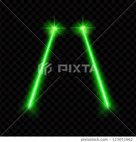 Green laser beams from eyes, glowing neon light ray from explosion, burst energy effect, vector spotlight on transparent 123051662