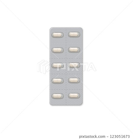 Blister of oblong pills. Realistic vector illustration of medicine packaging. 123051673