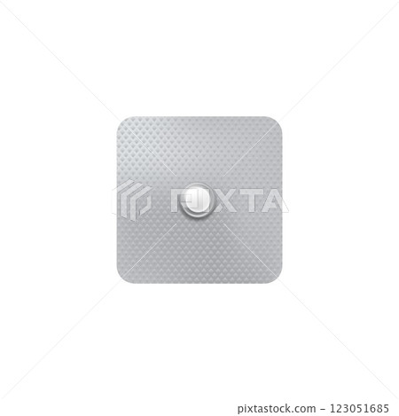 Vector illustration of single round white pill in blister. 123051685