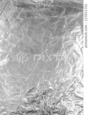 Silver foil wrinkled vector texture, realistic aluminum paper sheet, crumpled metallic surface background, chrome sheet 123051702