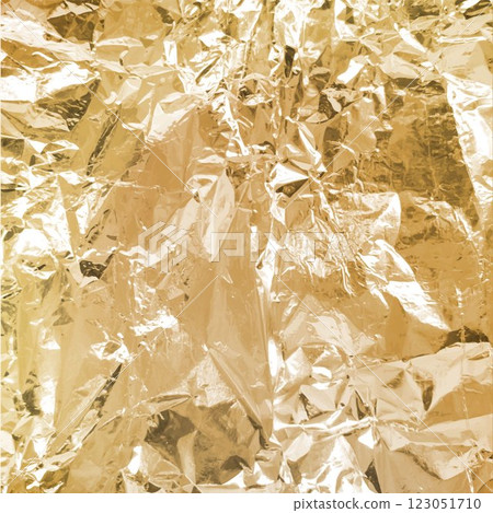 Golden foil wrinkled texture, vector realistic aluminum orange paper sheet, crumpled metallic background glister surface 123051710