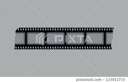 Old photo or film strip torn piece, vector vintage black cinematic frame transparent scratched video or photography tape 123051733