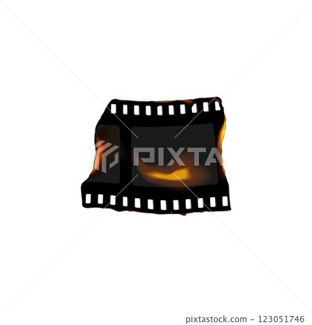 Old photo overexposed film strip torn piece burned texture, vintage cinematic roll frame light leak effect, damaged reel 123051746