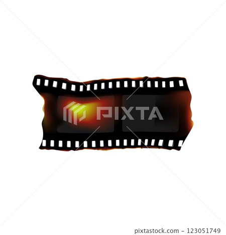 Illustration of a retro piece of photographic film with overexposed spots, distorted and textured. 123051749