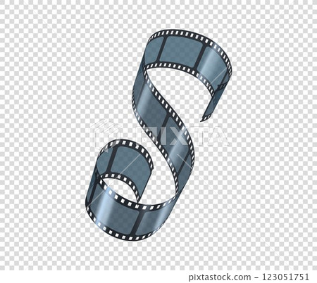 Old photo film curled strip, movie tape reel vector illustration, vintage cinematic roll frame on transparent background 123051751