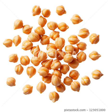Dried chickpeas isolated on a transparent background. Scattered raw garbanzo beans, organic legumes for healthy cooking and plant-based diets. 123051800