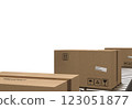 Cardboard boxes moving on conveyor belt in distribution warehouse 123051877