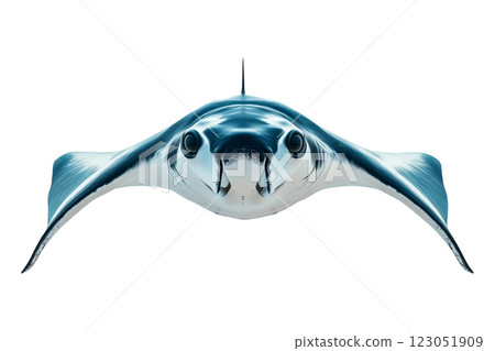Blue manta ray isolated on a transparent background. Elegant marine creature with a smooth, streamlined body and elongated fins. 123051909