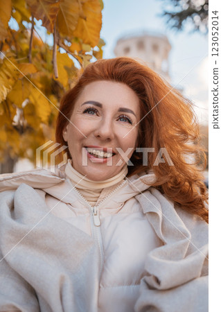 Woman Autumn Portrait Outdoors Happiness Redhead Smiling Wind City Leaves Fall Woman Autumn Portrait Outdoors Happiness Redhead Smiling Wind City Leaves Fall 123052014