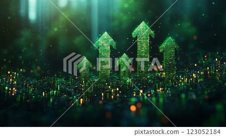 Digital growth concepts with rising green arrows on a technology background 123052184