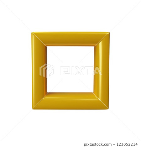 3D square vector frame, golden glossy window silhouette, yellow border design for picture or photo, vintage empty shape 123052214
