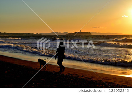 Southern Beach: Enoshima at sunrise as seen from Chigasaki Coast Southern Beach: Enoshima at sunrise as seen from Chigasaki Coast 123052243