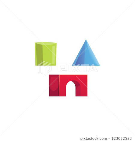 Vector illustration of wooden or plastic building children's blocks, different shapes and colors. Vector illustration of wooden or plastic building children's blocks, different shapes and colors. 123052583