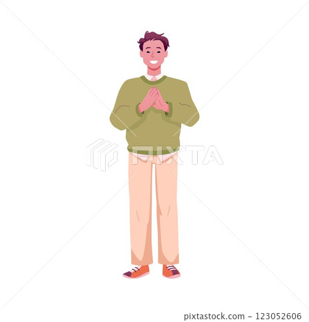 Vector illustration of happy young man full length clapping his hands. 123052606