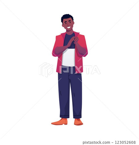 Afro young man smiling and clapping his hands. Applause. 123052608