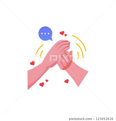 Clapping hands gesture with round dialog box and hearts. Social interaction. 123052616