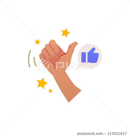 Thumb up hand gesture, like emoticon flat vector icon, approval emoji for social media, great feedback, ok sign message 123052617