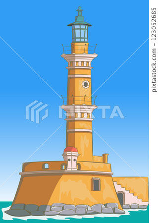 Vector illustration of stone lighthouse in Chania, Greece. 123052685
