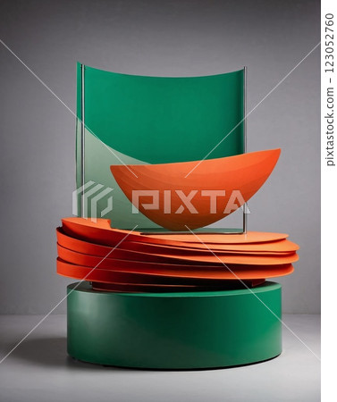 Autumn-themed green and orange abstract layered display stand 123052760