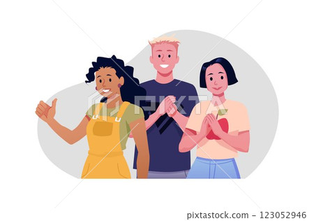 Applauding teenagers, showing appreciation and thumbs up, vector congratulation and encouragement clapping hands gesture 123052946